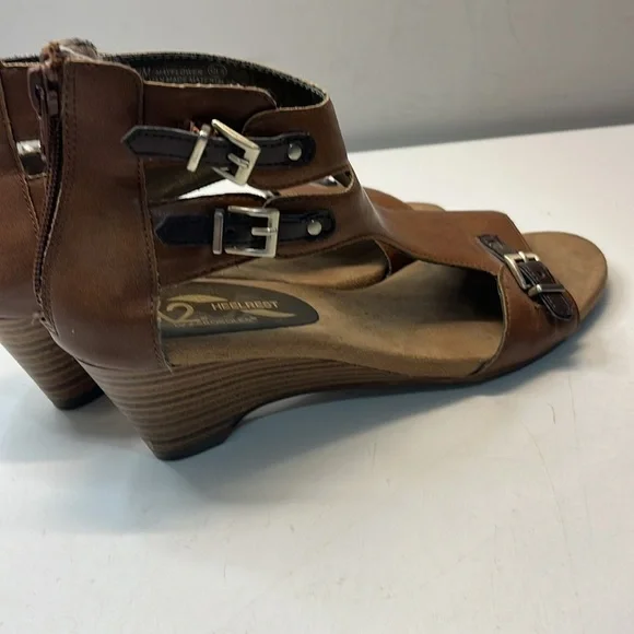 Aerosoles A2 Heelrest Mayflower Wedge Brown Faux Leather Ankle Zip Sandals, 6 - Picture 6 of 11